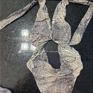 Blue Life Black and Cream Snake-Print Halter One-Piece